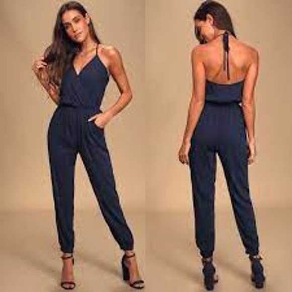 Lulu's Navy Blue Jumpsuit - Picture 1 of 6